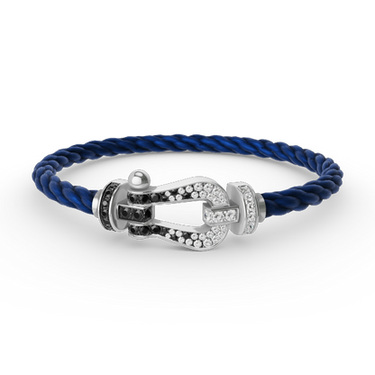 Lume Jewelry FORCE LARGE HORSESHOE BLACK WHITE DIAMOND BRACELET SILVER
