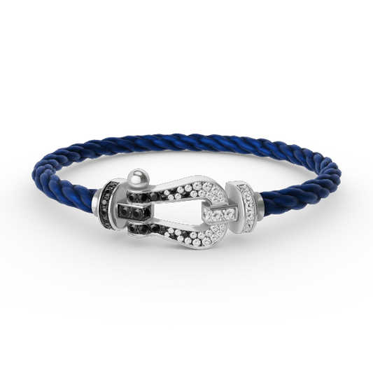 Lume Jewelry FORCE LARGE HORSESHOE BLACK WHITE DIAMOND BRACELET SILVER