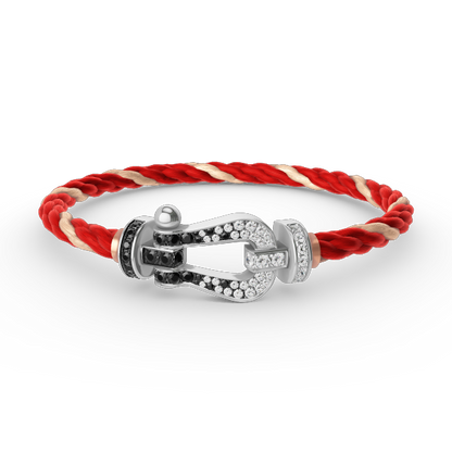 Lume Jewelry FORCE LARGE HORSESHOE BLACK WHITE DIAMOND BRACELET SILVER