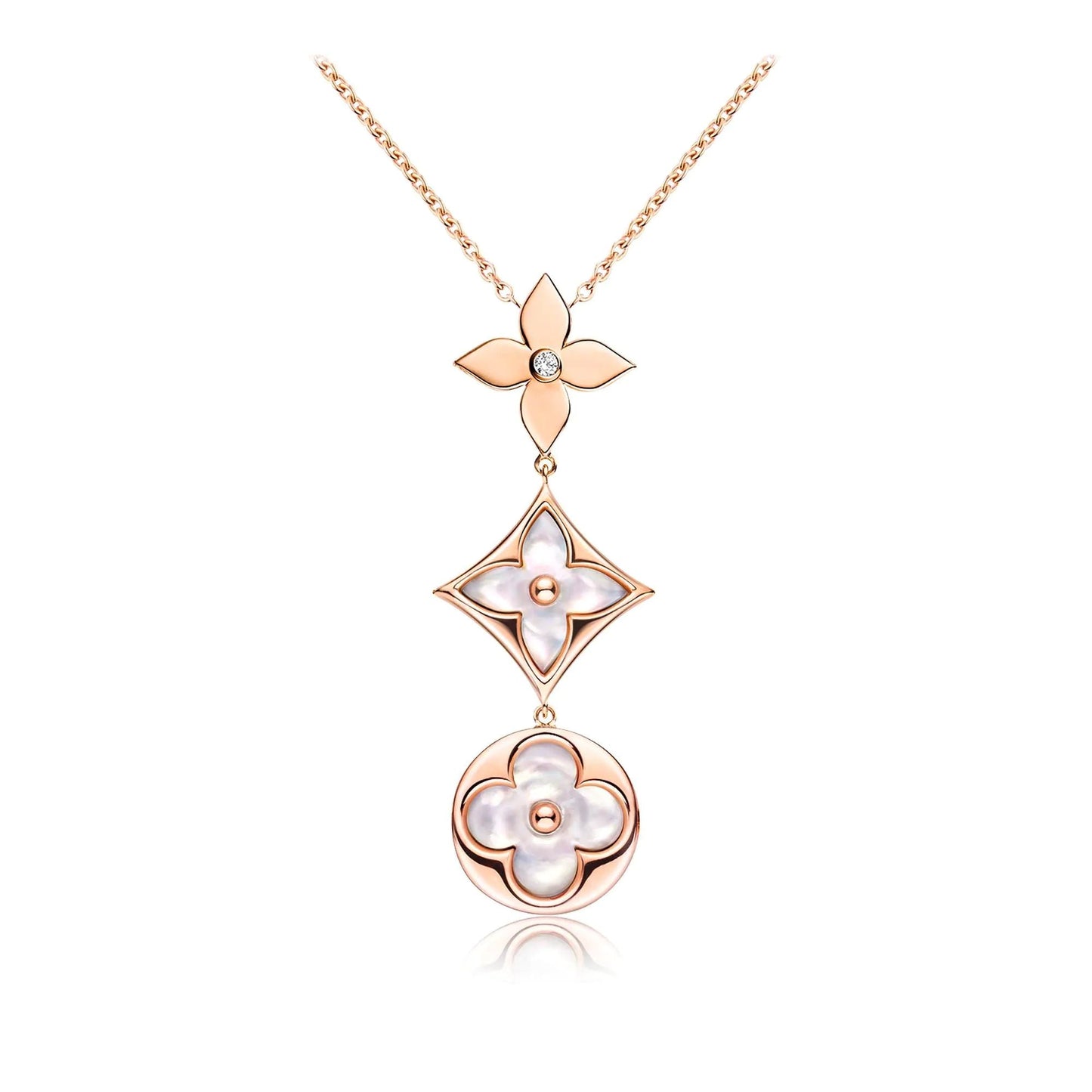 Lume Jewelryカラーブロッサム ラリエットネックレス ピンクゴールド ホワイトマザーオブパール＆ダイヤモンド
