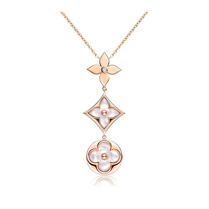 Lume Jewelryカラーブロッサム ラリエットネックレス ピンクゴールド ホワイトマザーオブパール＆ダイヤモンド