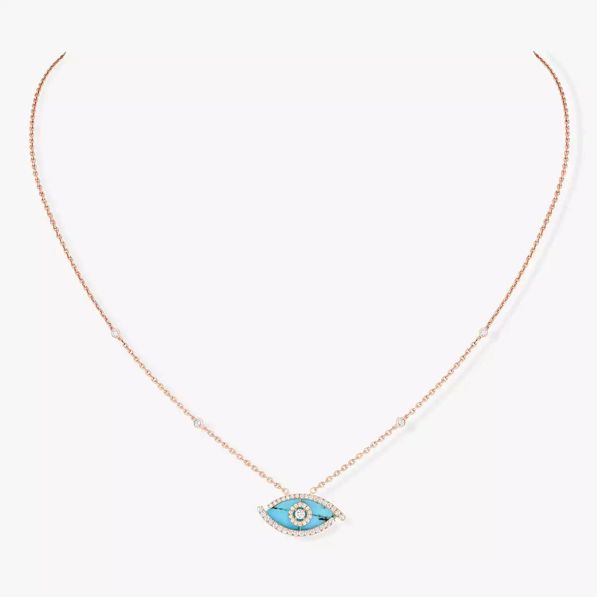 [Lume Jewelry]Lucky Eye Diamond Necklace in Rose Gold and Turquoise