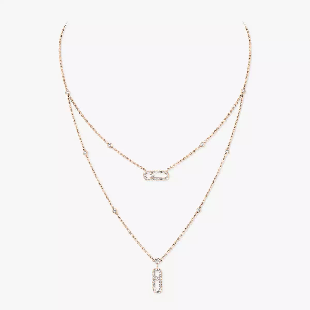 [Lume Jewelry]2 Rows Rose Gold Diamond Pave_ Necklace Move Uno