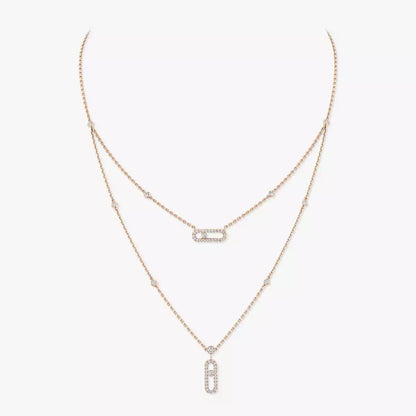 [Lume Jewelry]2 Rows Rose Gold Diamond Pave_ Necklace Move Uno
