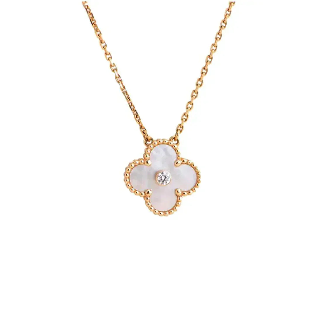 Lume Jewelry クローバー 15MM ダイヤモンド ホワイトフリティラリア ネックレス