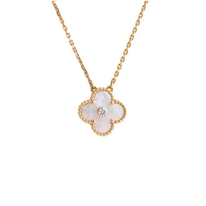 Lume Jewelry クローバー 15MM ダイヤモンド ホワイトフリティラリア ネックレス