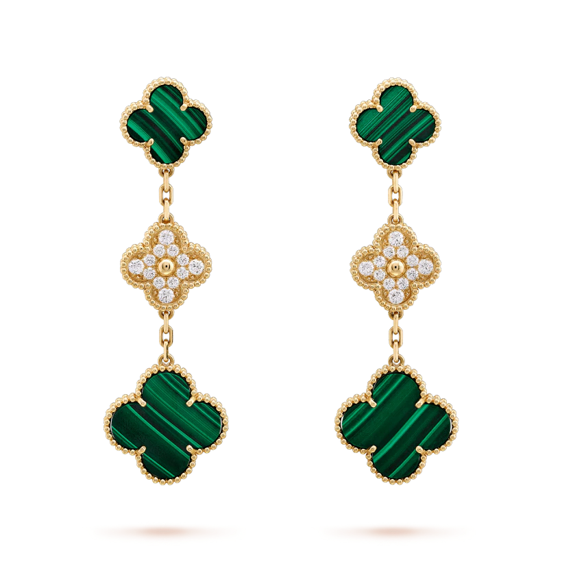 Lume Jewelry クローバーイヤリング ゴールド マラカイト ダイヤモンド 3モチーフ