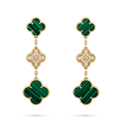 Lume Jewelry クローバーイヤリング ゴールド マラカイト ダイヤモンド 3モチーフ