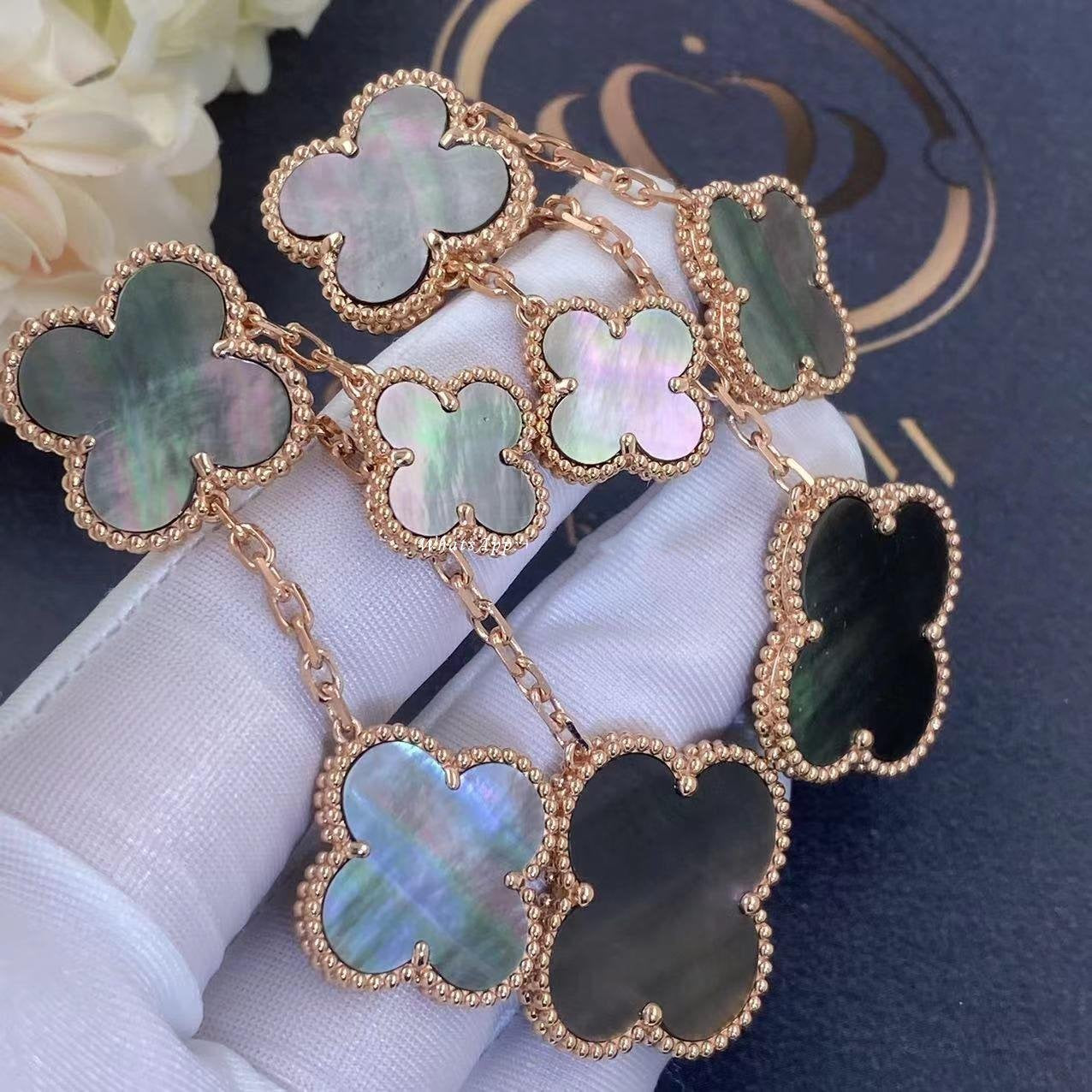 Lume Jewelry クローバーイヤリング ダークMOP 4モチーフ ローズゴールド