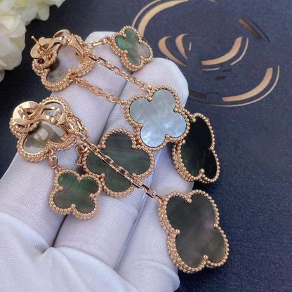 Lume Jewelry クローバーイヤリング ダークMOP 4モチーフ ローズゴールド