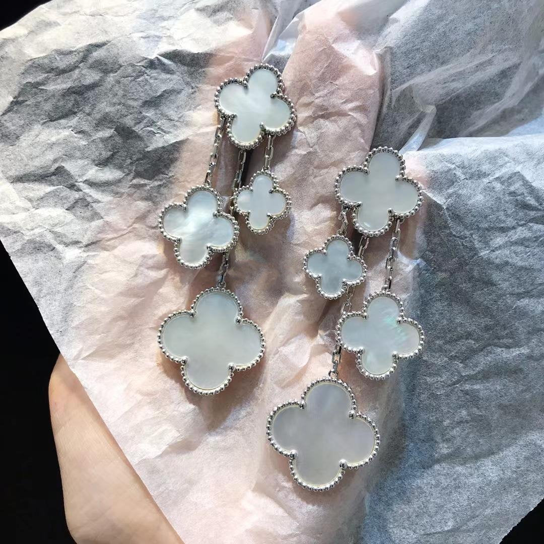 Lume Jewelry CLOVER EARRINGS WHITE MOP 4 MOTIFS SILVER