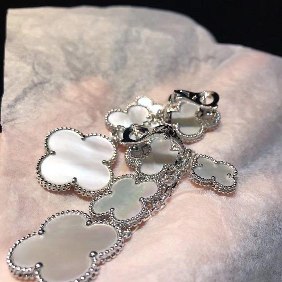 Lume Jewelry CLOVER EARRINGS WHITE MOP 4 MOTIFS SILVER