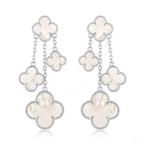 Lume Jewelry CLOVER EARRINGS WHITE MOP 4 MOTIFS SILVER