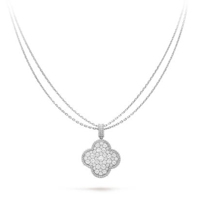 「Lume Jewelry」CLOVER 25MM SILVER フルダイヤモンド ビッグクローバーネックレス