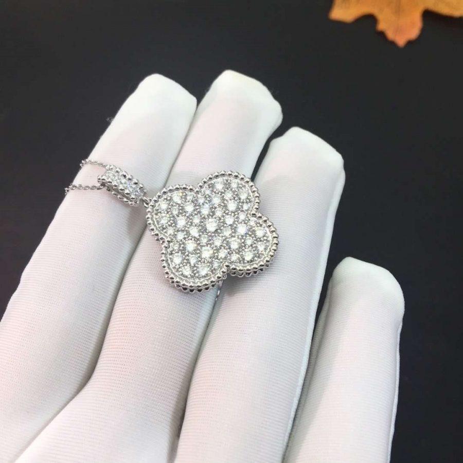 「Lume Jewelry」CLOVER 25MM SILVER フルダイヤモンド ビッグクローバーネックレス