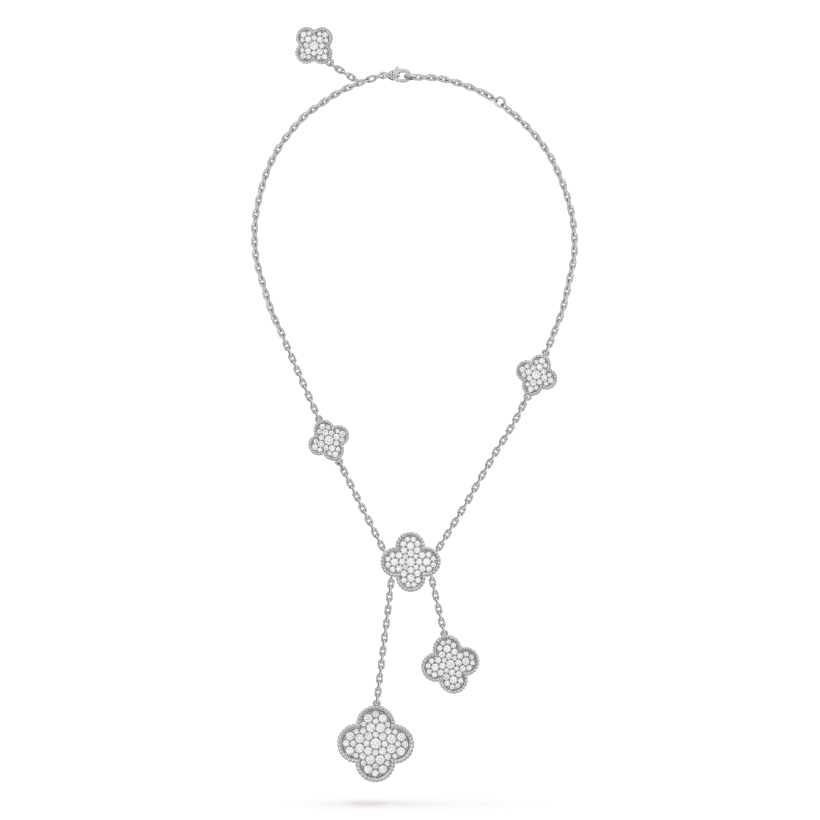 Lume Jewelry CLOVER 5 MOTIFS SILVER DIAMONDS NECKLACE