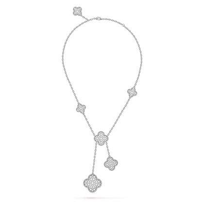 Lume Jewelry CLOVER 5 MOTIFS SILVER DIAMONDS NECKLACE