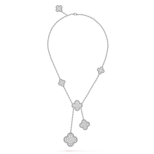 Lume Jewelry CLOVER 5 MOTIFS SILVER DIAMONDS NECKLACE