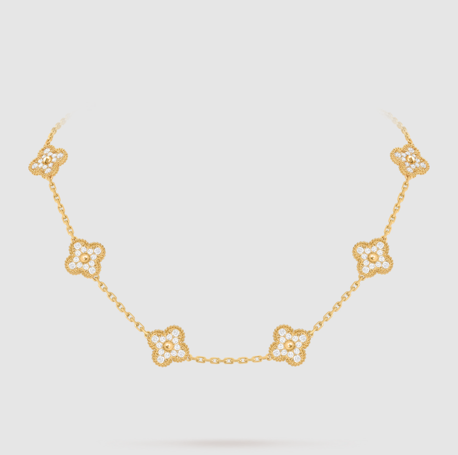 [「Lume Jewelry」]クローバー 10モチーフ フルダイヤモンドネックレス