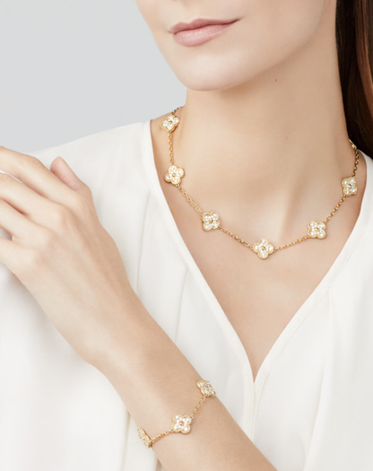 [「Lume Jewelry」]クローバー 10モチーフ フルダイヤモンドネックレス