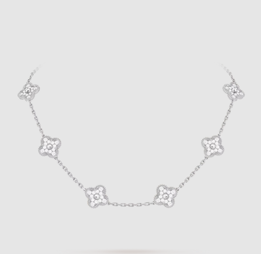 [「Lume Jewelry」]クローバー 10モチーフ フルダイヤモンドネックレス