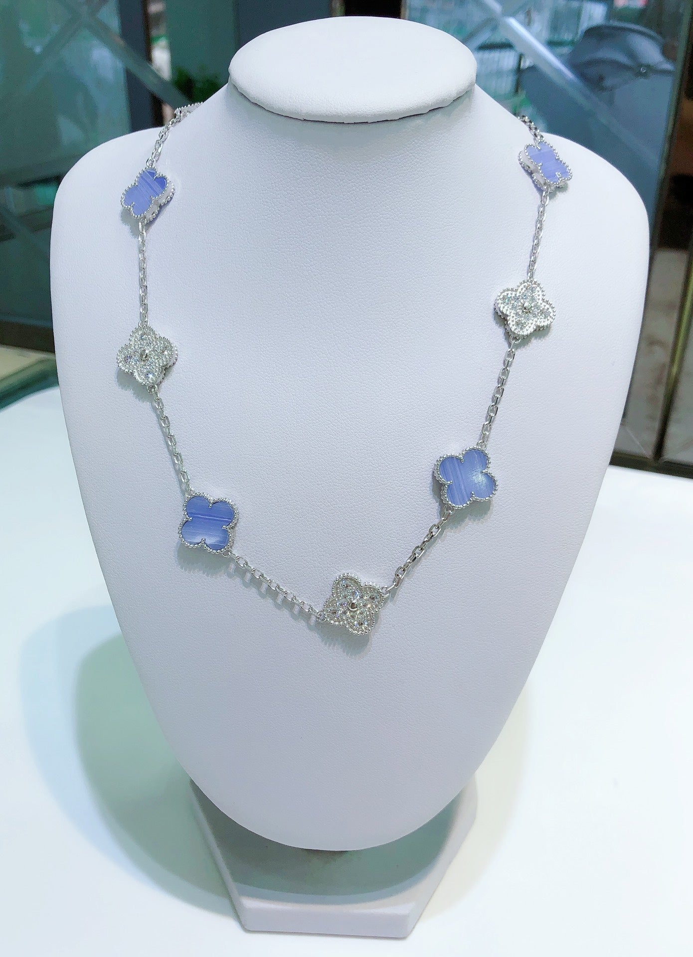 Lume Jewelry クローバー 10モチーフ カルセドニー ダイヤモンド シルバー ネックレス