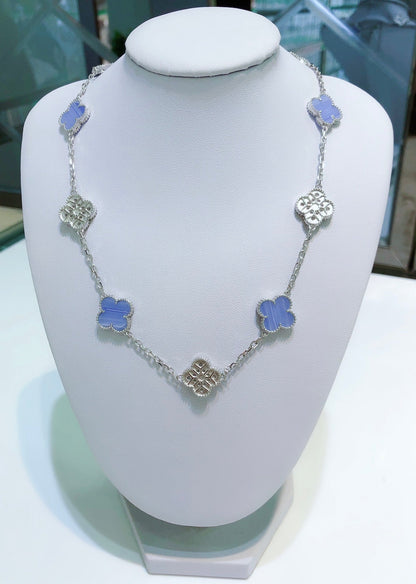 Lume Jewelry クローバー 10モチーフ カルセドニー ダイヤモンド シルバー ネックレス