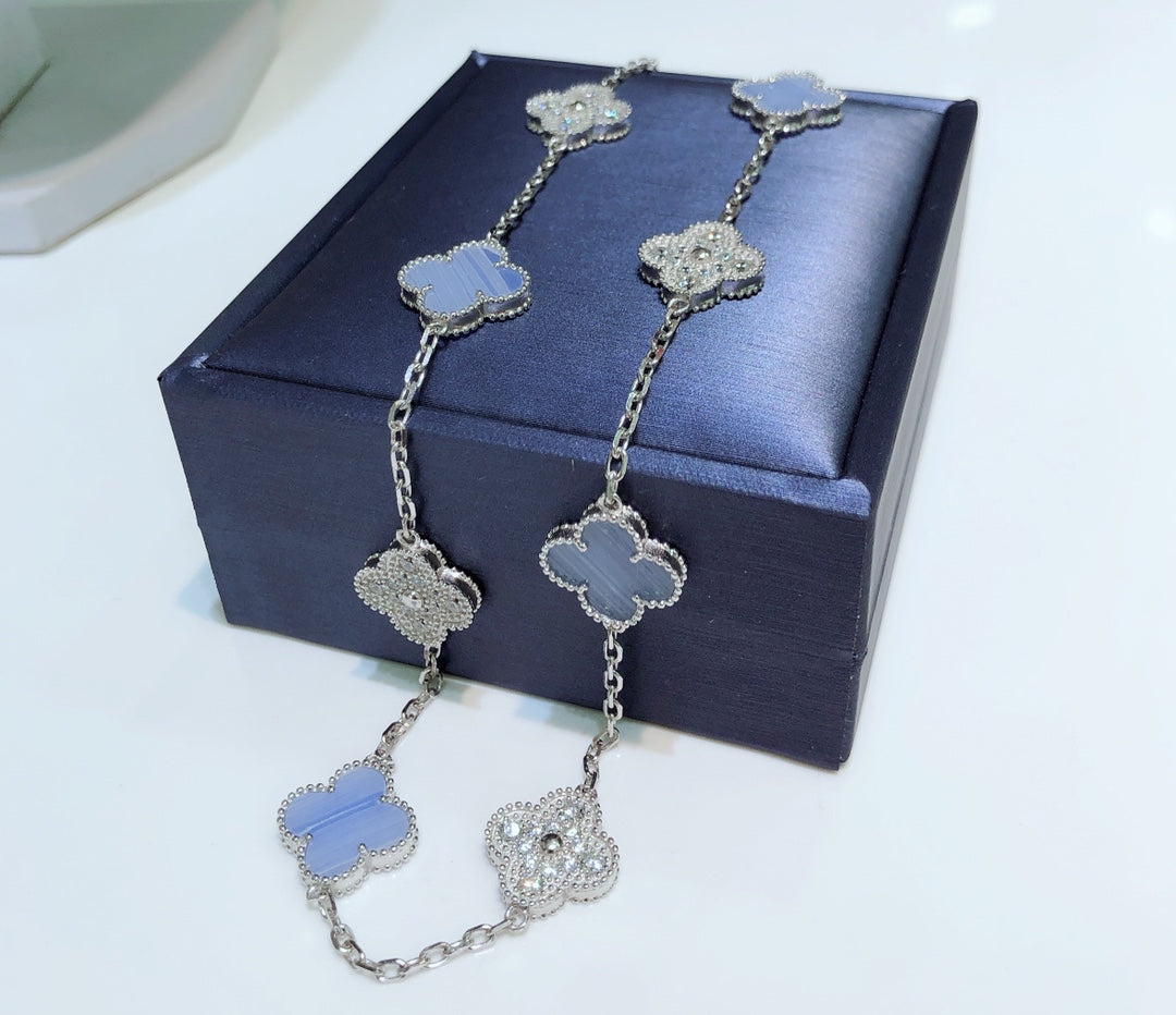Lume Jewelry クローバー 10モチーフ カルセドニー ダイヤモンド シルバー ネックレス