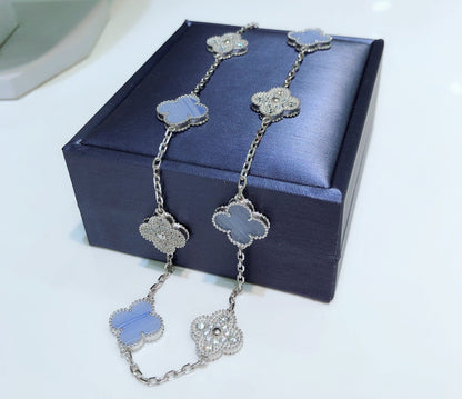 Lume Jewelry クローバー 10モチーフ カルセドニー ダイヤモンド シルバー ネックレス
