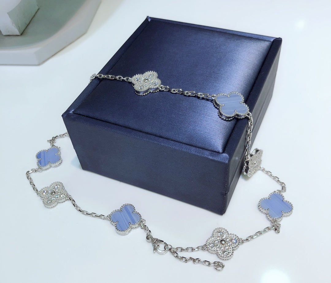 Lume Jewelry クローバー 10モチーフ カルセドニー ダイヤモンド シルバー ネックレス