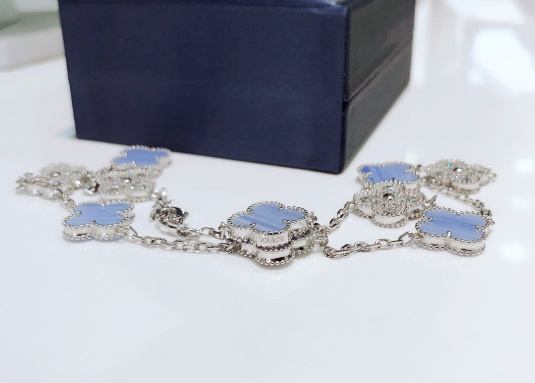 Lume Jewelry クローバー 10モチーフ カルセドニー ダイヤモンド シルバー ネックレス