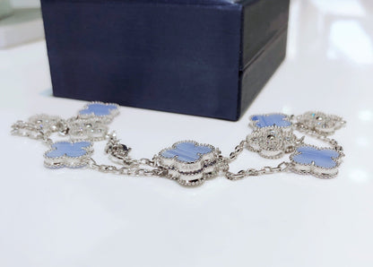 Lume Jewelry クローバー 10モチーフ カルセドニー ダイヤモンド シルバー ネックレス