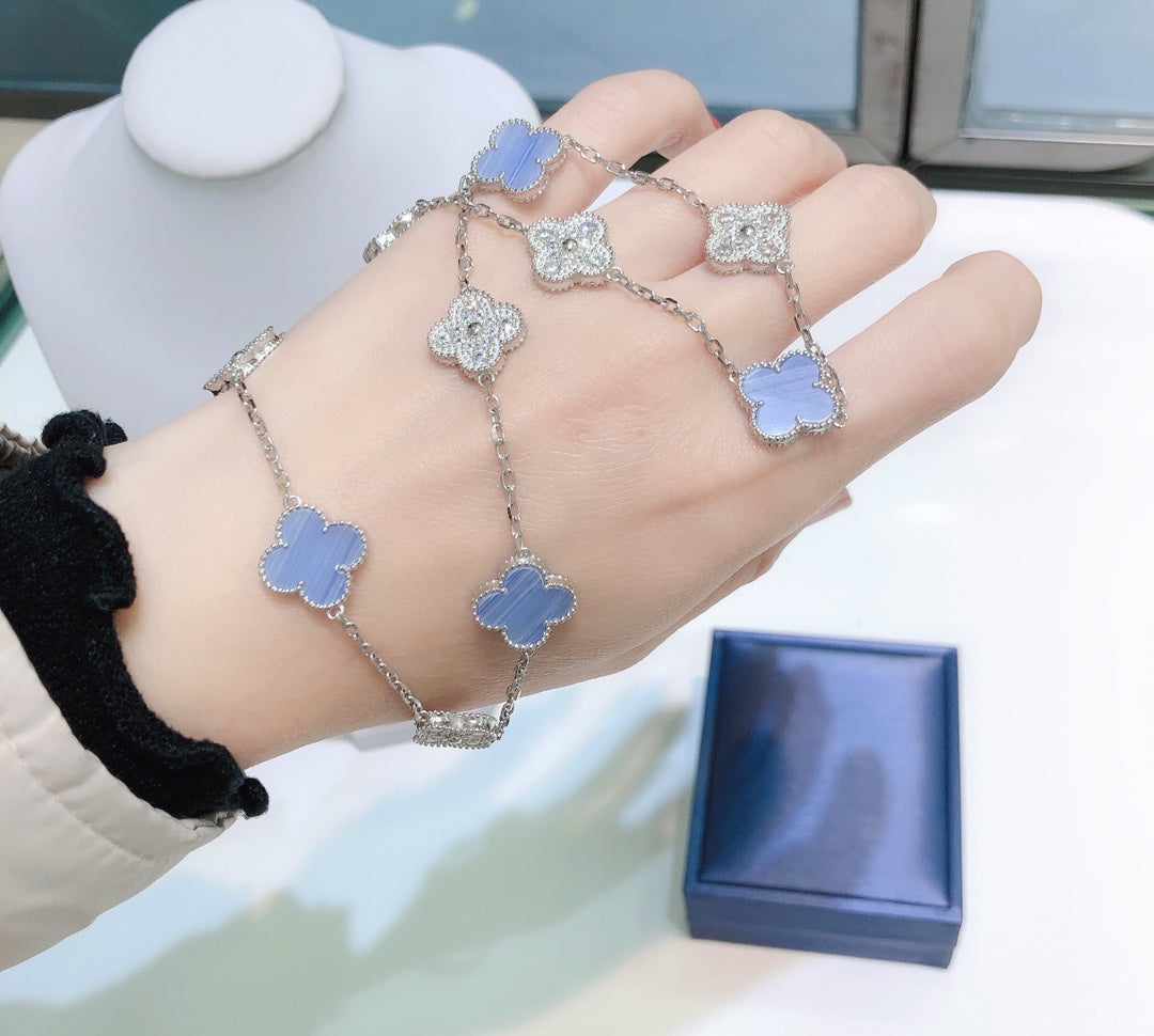 Lume Jewelry クローバー 10モチーフ カルセドニー ダイヤモンド シルバー ネックレス