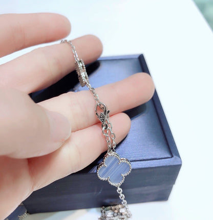 Lume Jewelry クローバー 10モチーフ カルセドニー ダイヤモンド シルバー ネックレス
